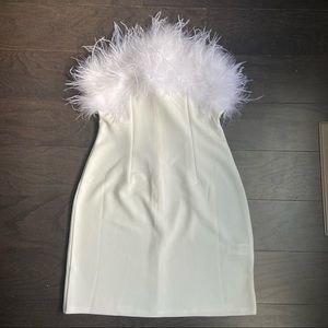 Boohoo White Bandeau Feather Mini Bodycon Dress Sz UK8/US6 NWT